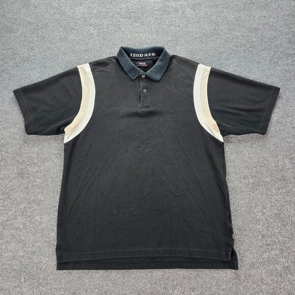 Izod XFG Polo Shirt‎ Mens Large Black Short Sleeve Vintage Golf Preppy Casual - Picture 1 of 7